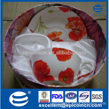 gold rim poppy decal fine bone china 200cc cup and saucer in gift box